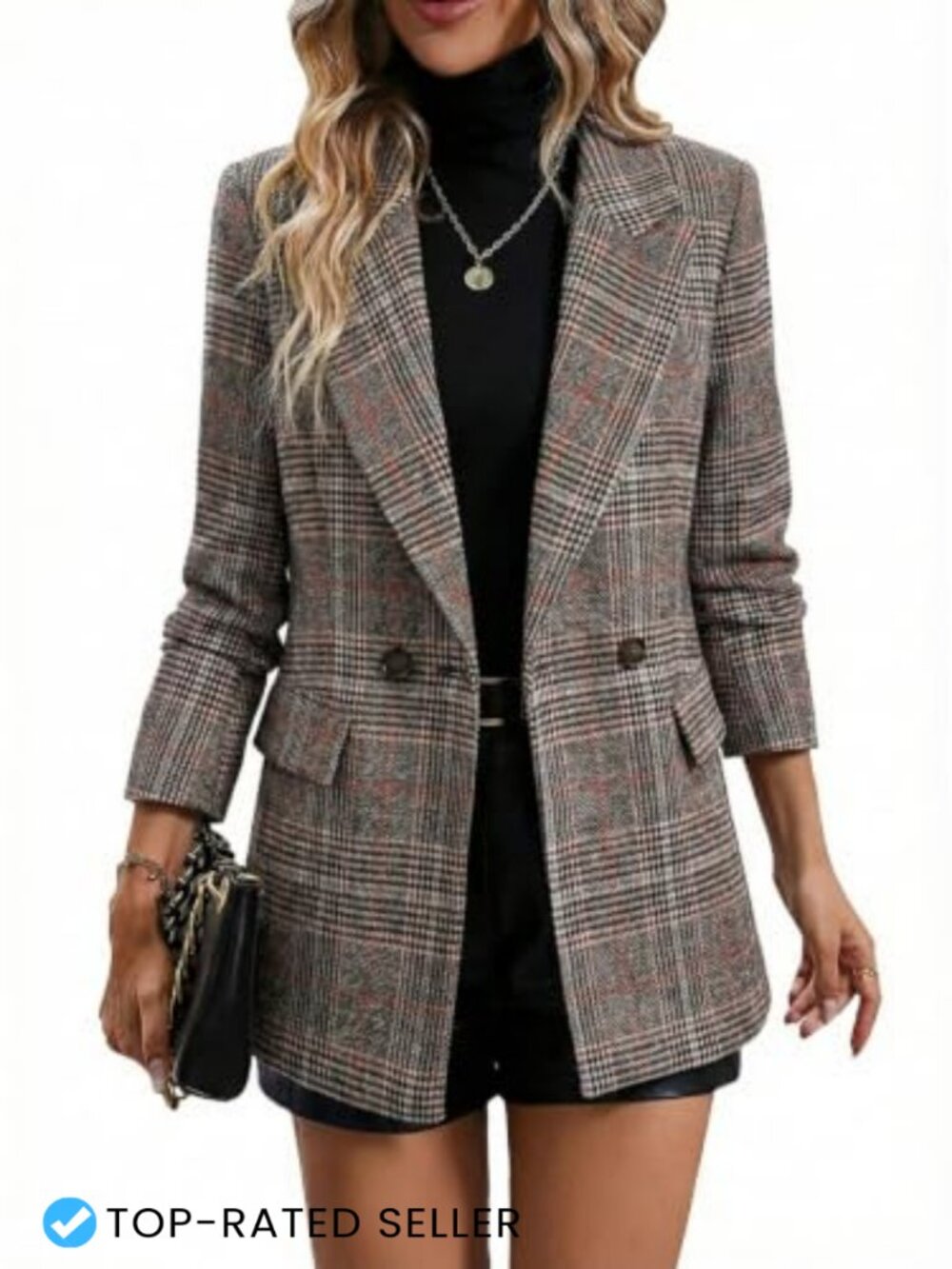 Womens Plaid Blazer Houndstooth Business Casual Lined Blazer